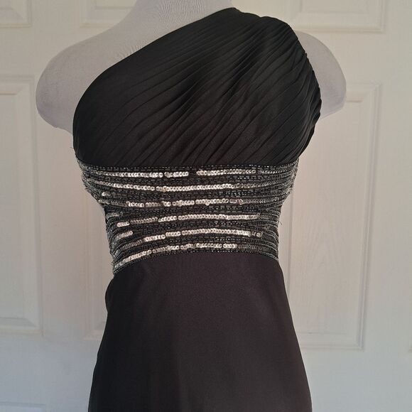 Betsy & Adam One Shoulder Sequins Beaded Cutout Ombre Maxi Dress Sz 2 Gray/Silve - Picture 12 of 14